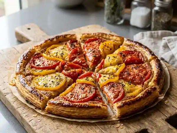 Tarte fine à la tomate et crème d'amande : recette facile et gourmande - Photo de présentation