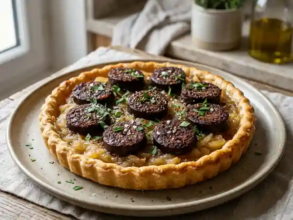 Tarte fine au boudin noir et compote de pommes maison - Photo de présentation