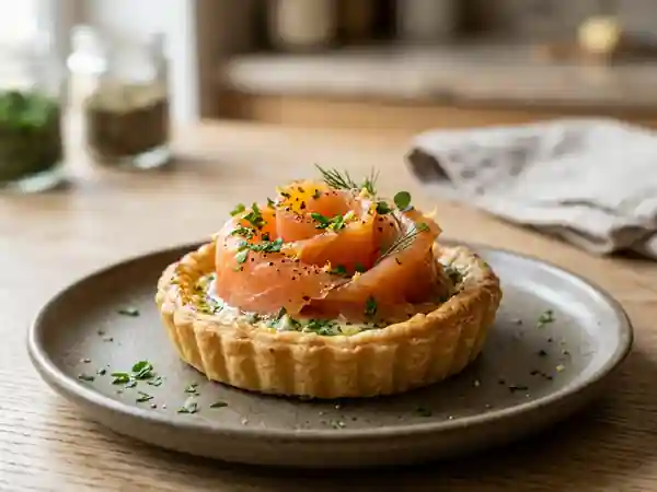 Tarte fine au saumon fumé et beurre maître d'hôtel maison - Photo de présentation