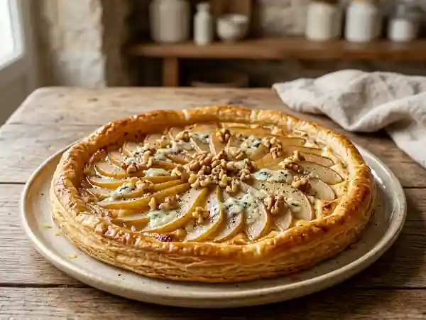Tarte fine aux poires au sirop et roquefort - Photo de présentation