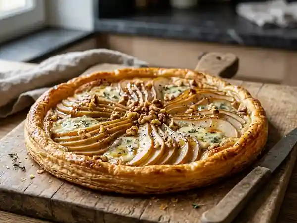 Tarte fine aux poires et à la fourme d'Ambert : recette gourmande et raffinée - Photo de présentation