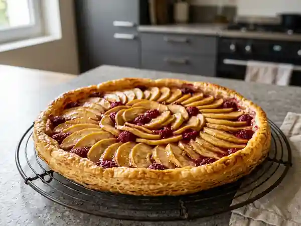 Tarte fine croustillante pomme et framboise - Photo de présentation