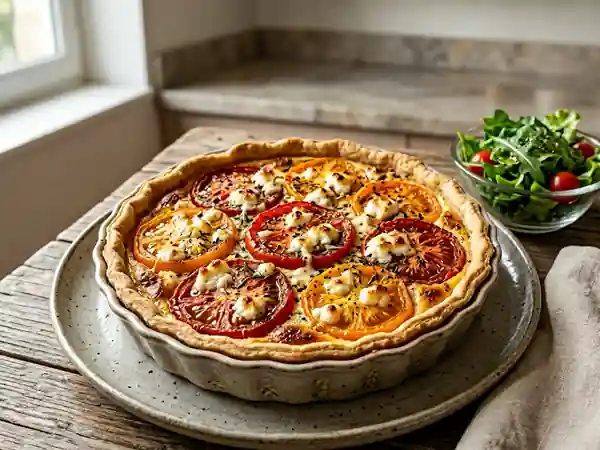 Tarte fine tomate chèvre, fondante et herbacée - Photo de présentation