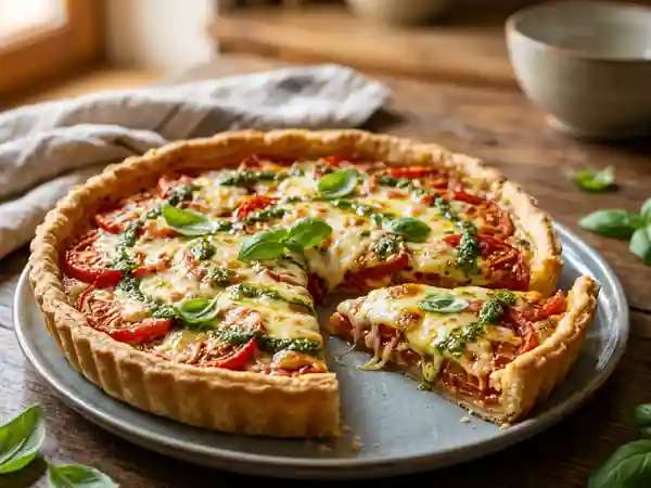 Tarte tomate mozzarella et basilic fondant - Photo de présentation