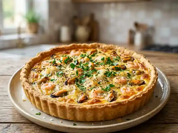 Tarte fondante à la brandade et fruits de mer - Photo de présentation
