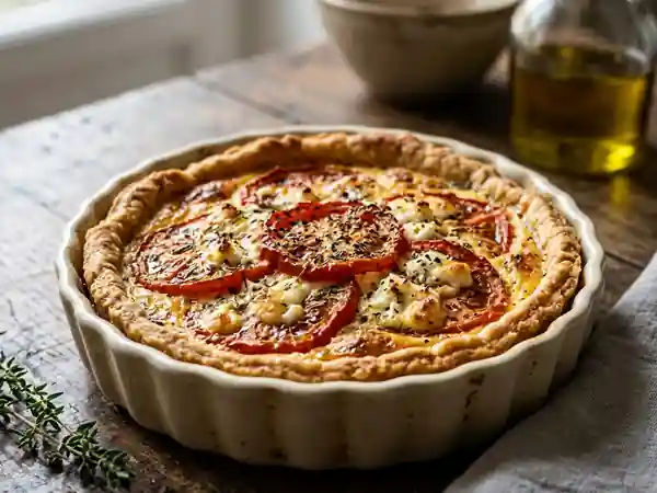Tarte fondante à la tomate et au chèvre frais - Photo de présentation