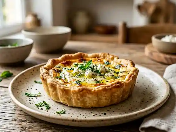 Tarte fondante au chèvre frais et menthe parfumée - Photo de présentation