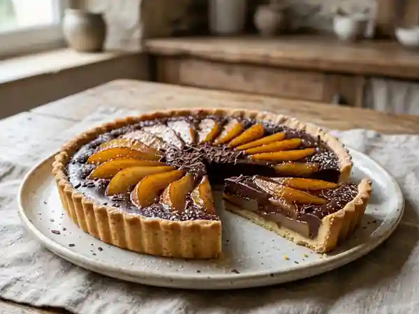 Tarte fondante poires caramélisées et chocolat - Photo de présentation