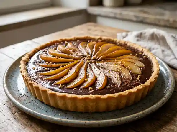 Tarte fondante au chocolat et poires caramélisées facile - Photo de présentation