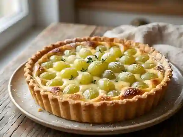 Tarte fondante au raisin blanc et vanille - Photo de présentation