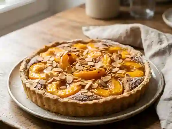 Tarte fondante aux pêches et crème d'amandes - Photo de présentation