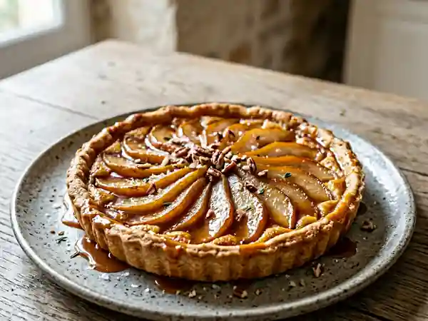Tarte aux poires fondantes et caramel onctueux - Photo de présentation