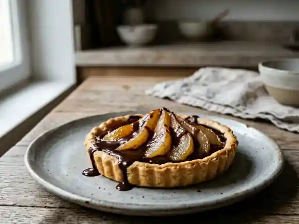 Tarte poires confites et ganache chocolat noir - Photo de présentation