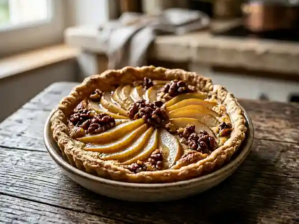 Tarte poires fondantes et noix caramélisées - Photo de présentation
