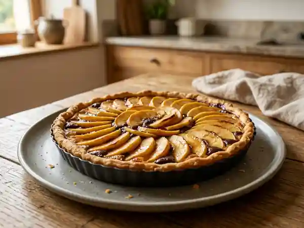 Tarte fondante aux pommes caramélisées et chocolat noir - Photo de présentation