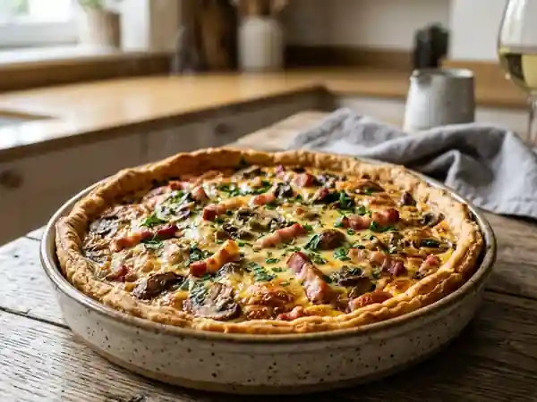 Tarte forestière gourmande aux champignons et lardons - Photo de présentation