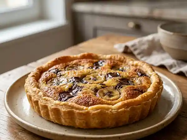 Tarte frangipane gourmande aux bananes et chocolat fondant - Photo de présentation