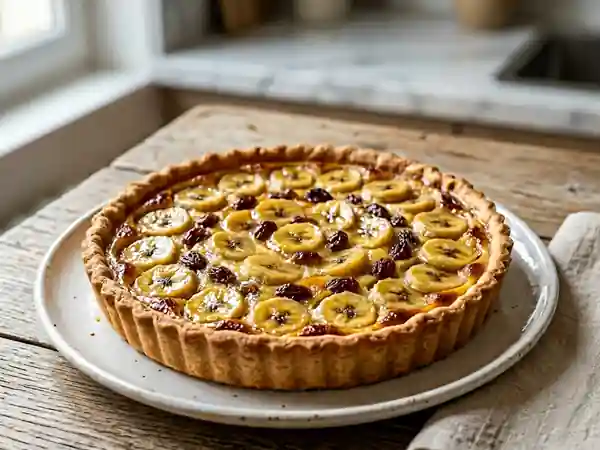 Tarte fondante banane, raisins et vanille - Photo de présentation