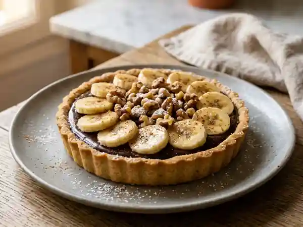 Tarte fondante chocolat, banane et noix - Photo de présentation