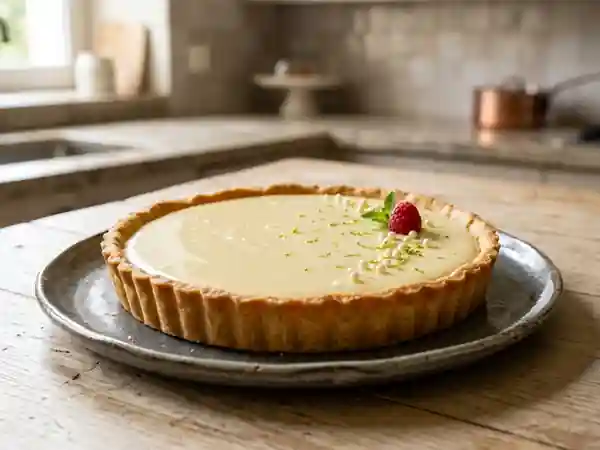 Tarte fondante au chocolat blanc et sablé croquant - Photo de présentation