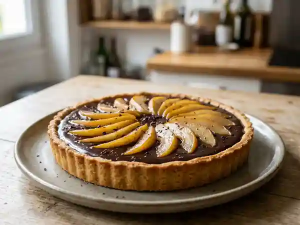 Tarte gourmande au chocolat et poires fondantes - Photo de présentation