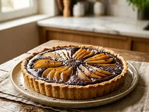 Tarte fondante chocolat noir et poires juteuses - Photo de présentation