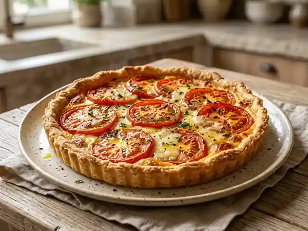 Tarte gourmande au comté fondant et tomates fraîches - Photo de présentation