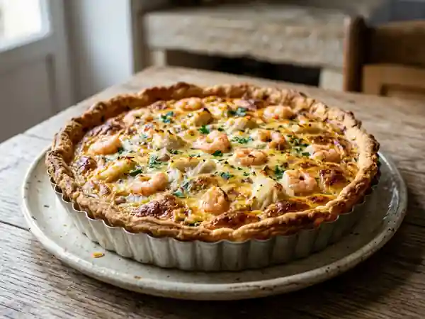 Tarte gourmande au crabe et crevettes fraîches - Photo de présentation