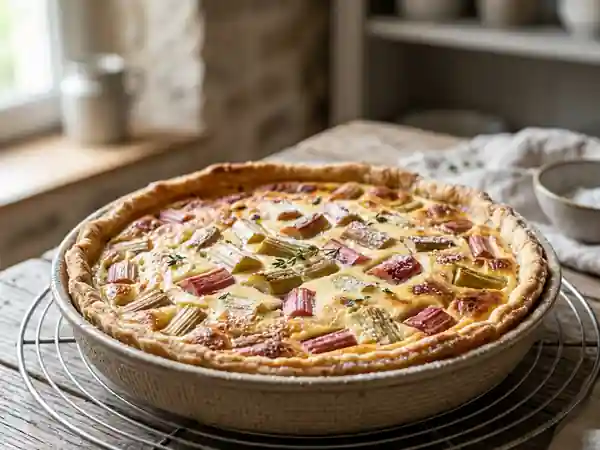 Tarte fondante au fromage blanc et rhubarbe - Photo de présentation