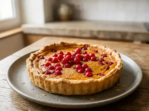Tarte gourmande au potiron et groseilles fraîches - Photo de présentation