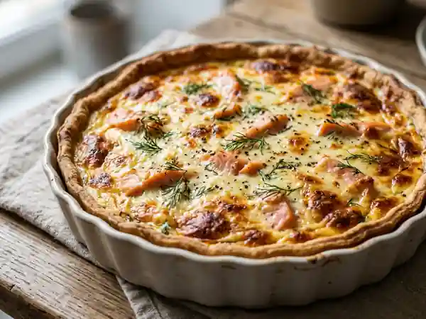 Tarte gourmande au saumon fumé et mozzarella fondante - Photo de présentation