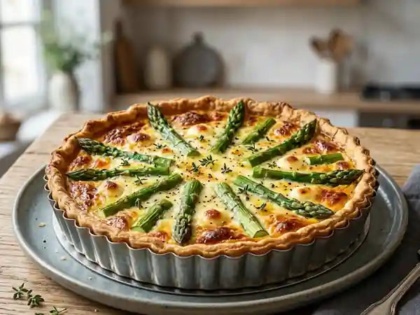 Tarte aux asperges vertes fondante et gratinée - Photo de présentation