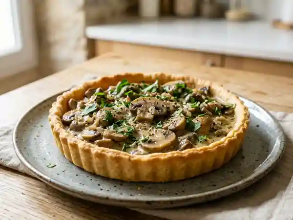 Tarte gourmande aux champignons mijotés au vin blanc - Photo de présentation
