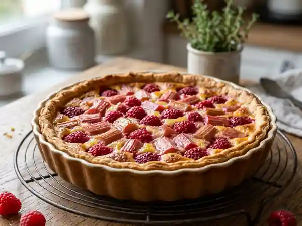 Tarte acidulée framboise et rhubarbe fondante - Photo de présentation