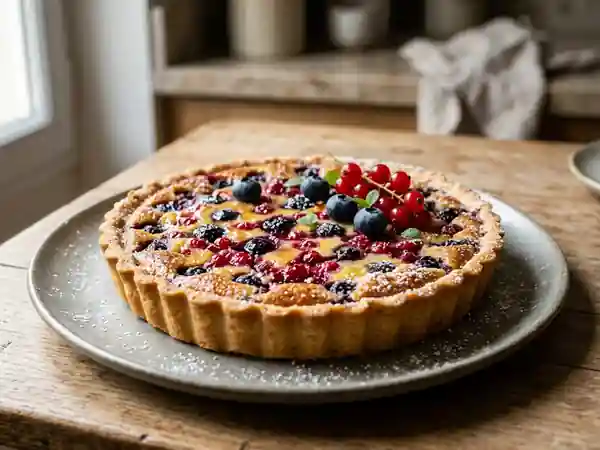 Tarte gourmande aux myrtilles et groseilles fraîches - Photo de présentation