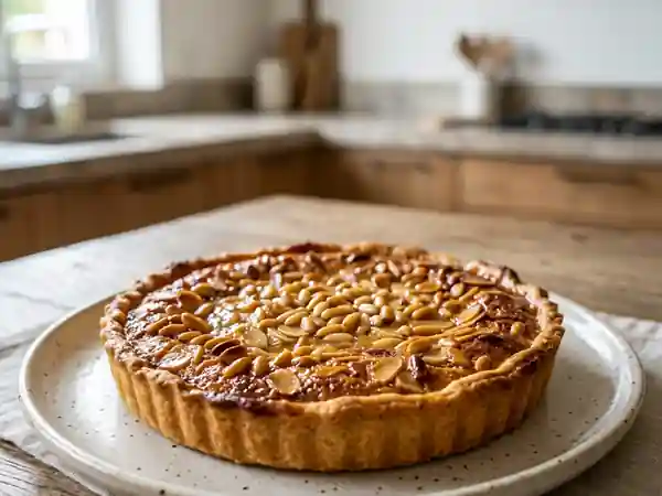 Tarte gourmande aux pignons et amandes caramélisées - Photo de présentation