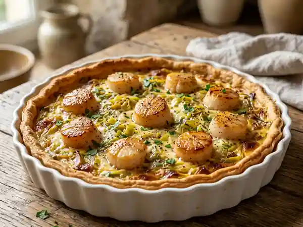 Tarte gourmande aux poireaux et noix de Saint-Jacques - Photo de présentation