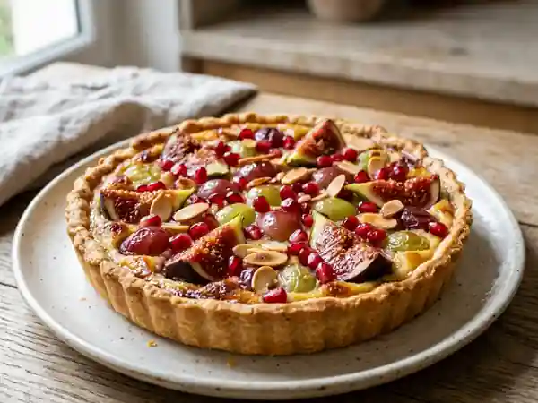 Tarte gourmande aux raisins, figues et grenade - Photo de présentation