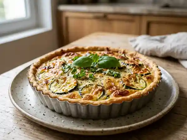 Tarte fondante courgettes et basilic frais - Photo de présentation