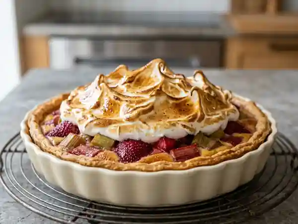 Tarte meringuée à la rhubarbe et aux fraises : douceur acidulée irrésistible - Photo de présentation