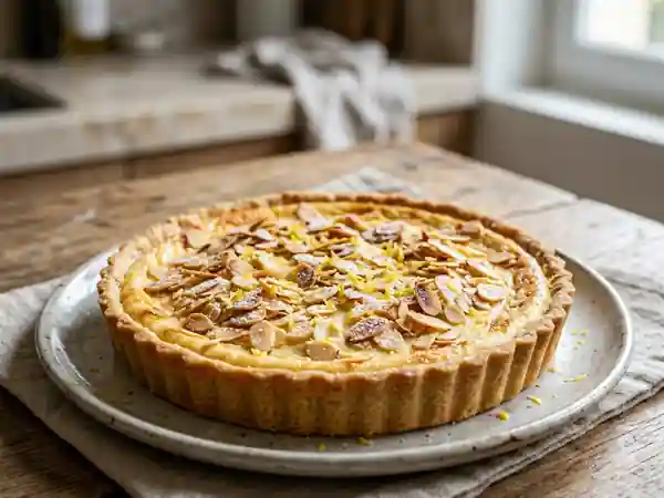 Tarte nuage au fromage blanc, citron et amandes - Photo de présentation