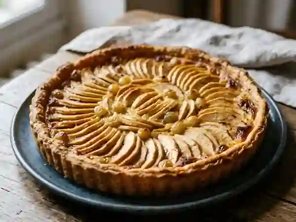 Tarte normande fondante pommes et raisins - Photo de présentation