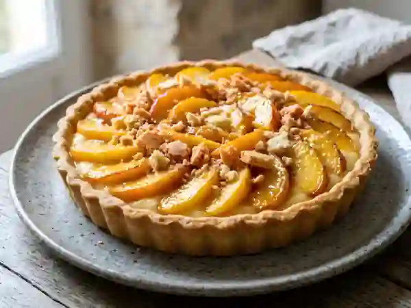 Tarte Pêches Fondantes et Éclats de Macarons - Photo de présentation