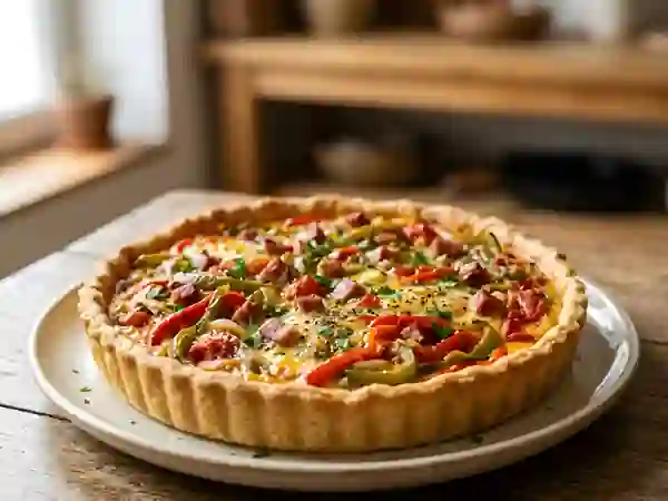 Tarte piperade fondante au jambon de Bayonne - Photo de présentation