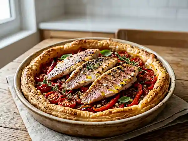 Tarte provençale croustillante aux filets de rougets grillés - Photo de présentation