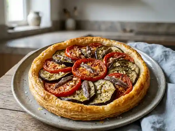 Tarte Fine Tomate, Aubergine et Anchois - Photo de présentation