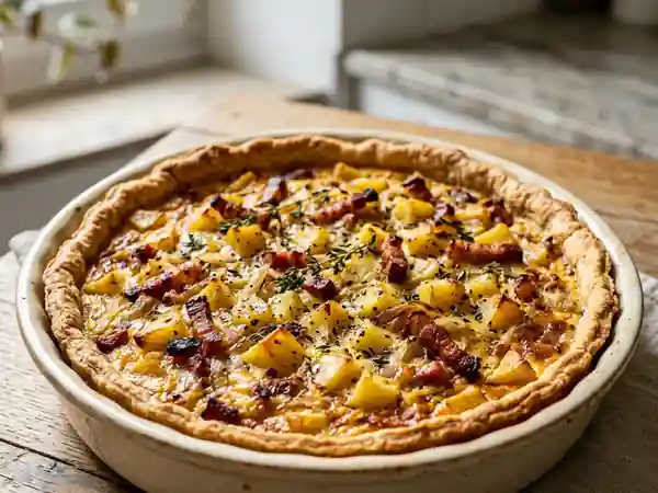 Tarte rustique aux lardons et pommes de terre sautées - Photo de présentation