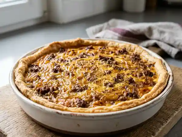 Tarte croustillante au bœuf et oignons fondants - Photo de présentation