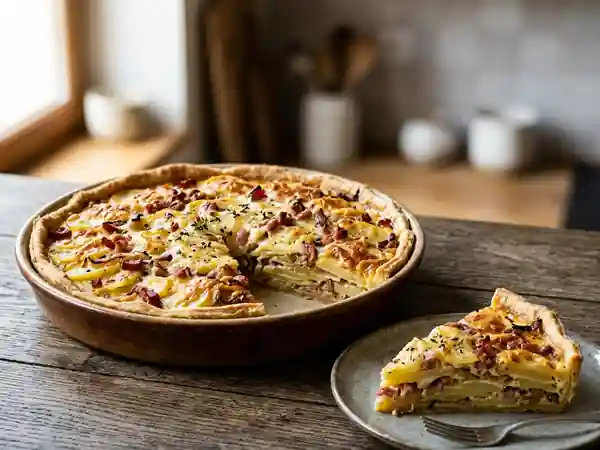 Tarte rustique aux pommes de terre et lardons fumés - Photo de présentation