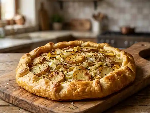 Tarte rustique d'hiver au chou et pommes de terre - Photo de présentation